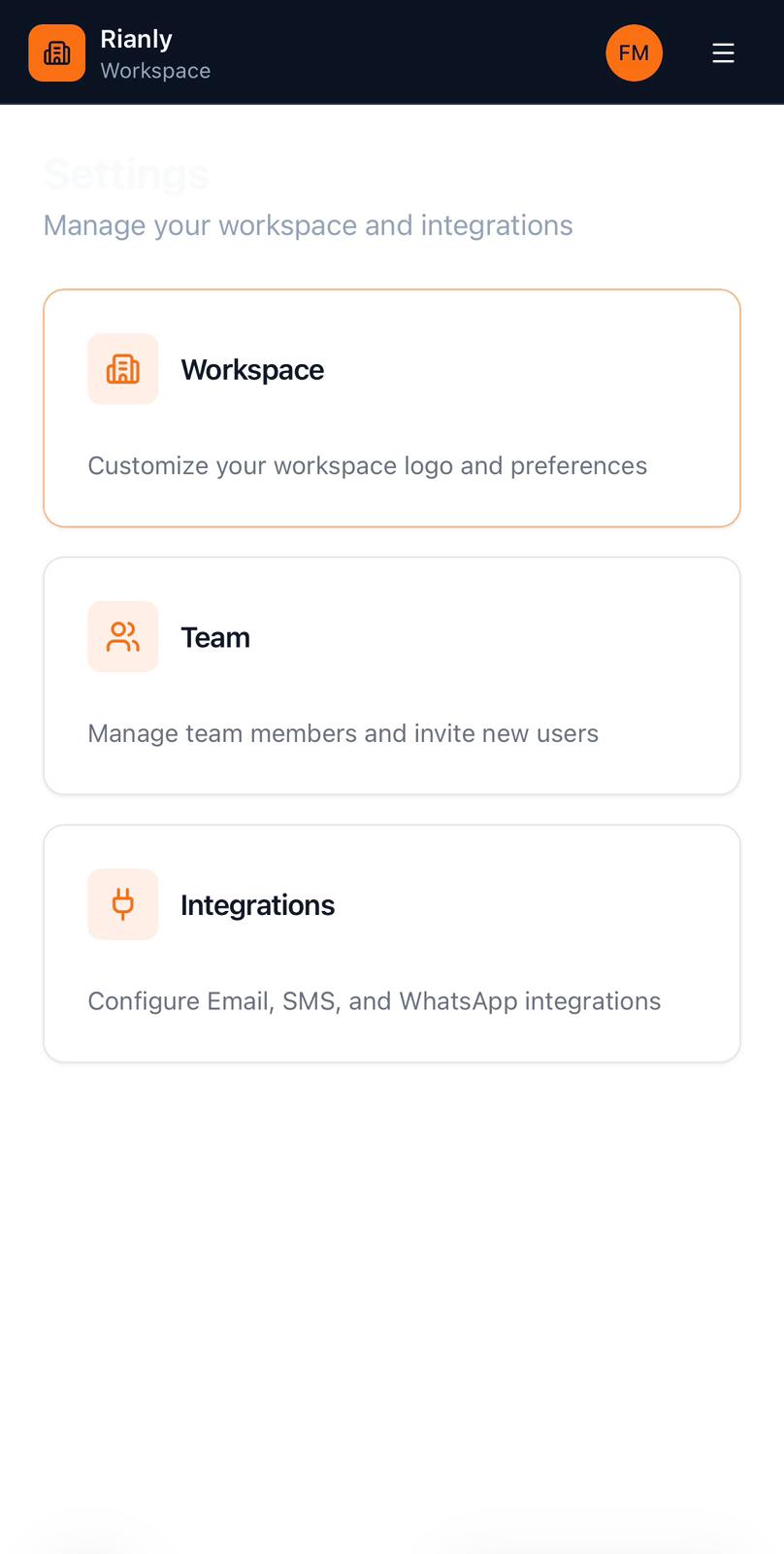 Settings page