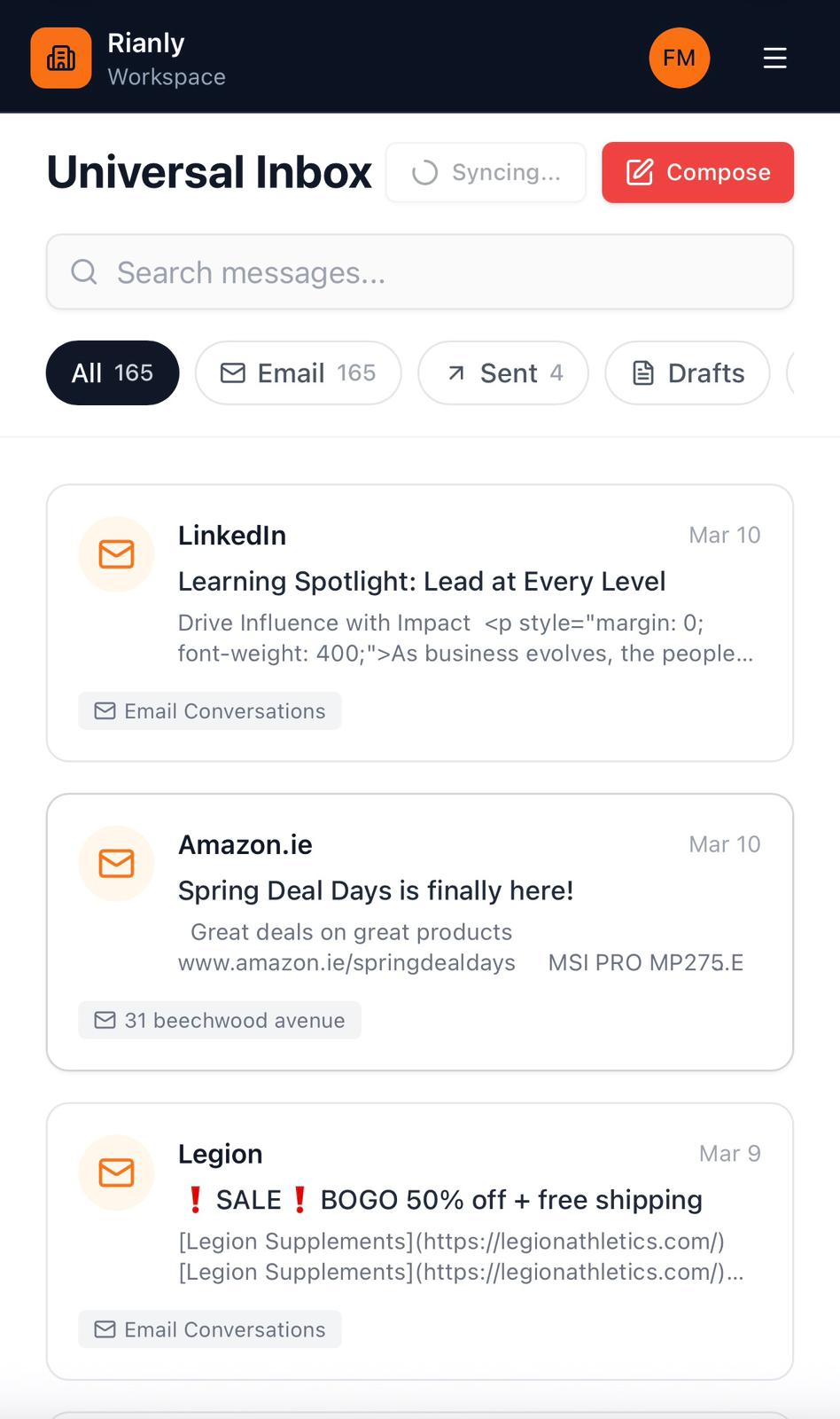 Universal Inbox page
