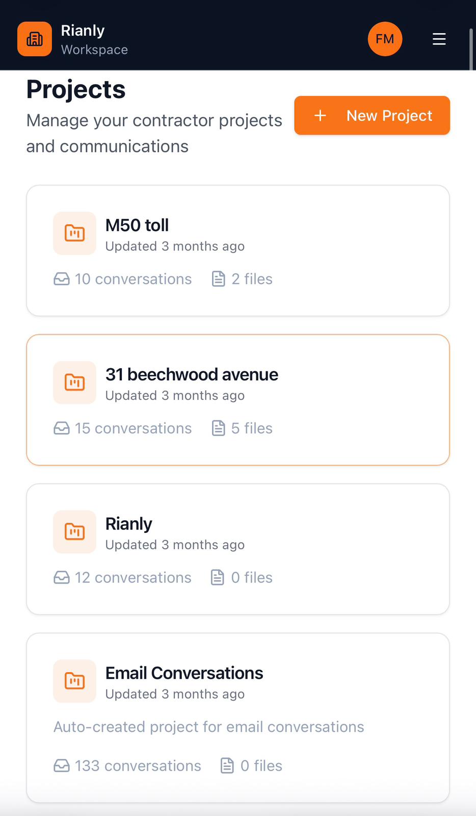 Projects page